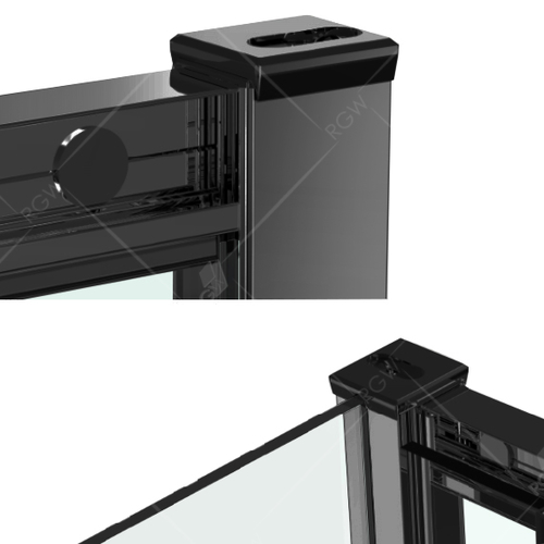 Купить прямоугольный душевой уголок RGW CL-48B 160x80 с алюминиевым профилем чёрного цвета с двухстворчатой стеклянной дверью и с боковой неподвижной стеклянной панелью.