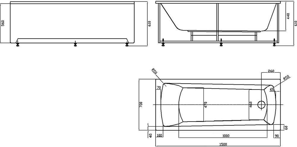 Чугунная ванна Wotte Forma 1700х700 БП-э00д1468