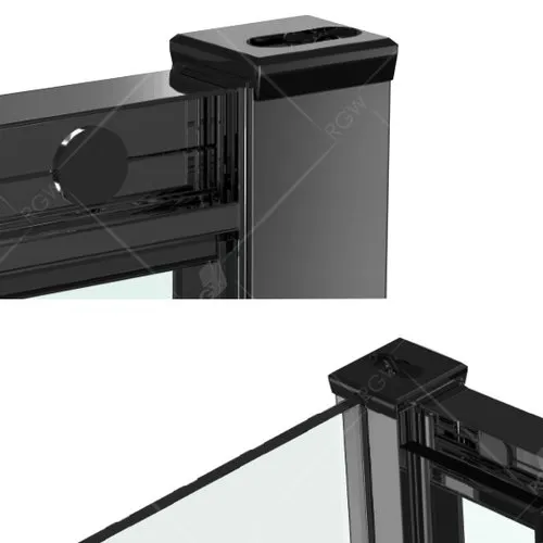 Купить полукруглый душевой уголок RGW CL 54 В 90x90 с матовым алюминиевым профилем чёрного цвета с раздвижной двухсекционной стеклянной дверью и с неподвижными боковыми стёклами.
