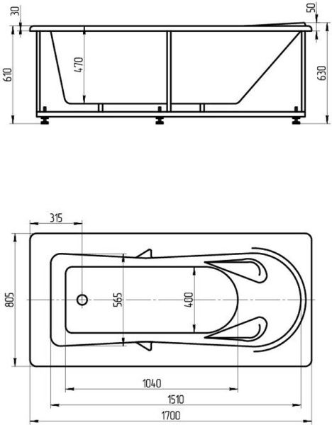 Акриловая ванна Акватек Леда 170х80, с фронтальной панелью (слив слева) фото