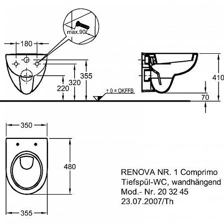 Подвесной унитаз Geberit Renova Nr.1 Comprimo овальной формы, с каскадным смывом 203245000