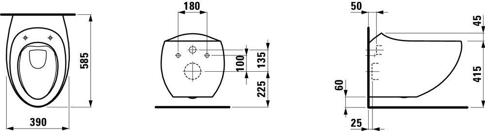 Унитаз подвесной Laufen Alessi One rimless безободковый, в современном стиле 8.2097.1.400.000.1