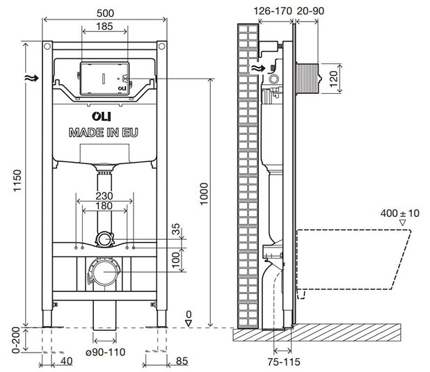 Система инсталляции для унитазов OLI 120 Eco Sanitarblock пневматическая