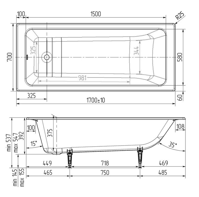 Чугунная ванна Wotte Line 170x70 в интернет-магазине Kingsan