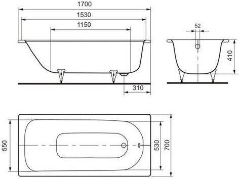 Стальная ванна KALDEWEI Eurowa 170x70 mod. 312-1 119812030001