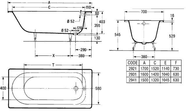 Чугунная ванна Jacob Delafon Soissons 170x70 E2921-00 в интернет-магазине Kingsan