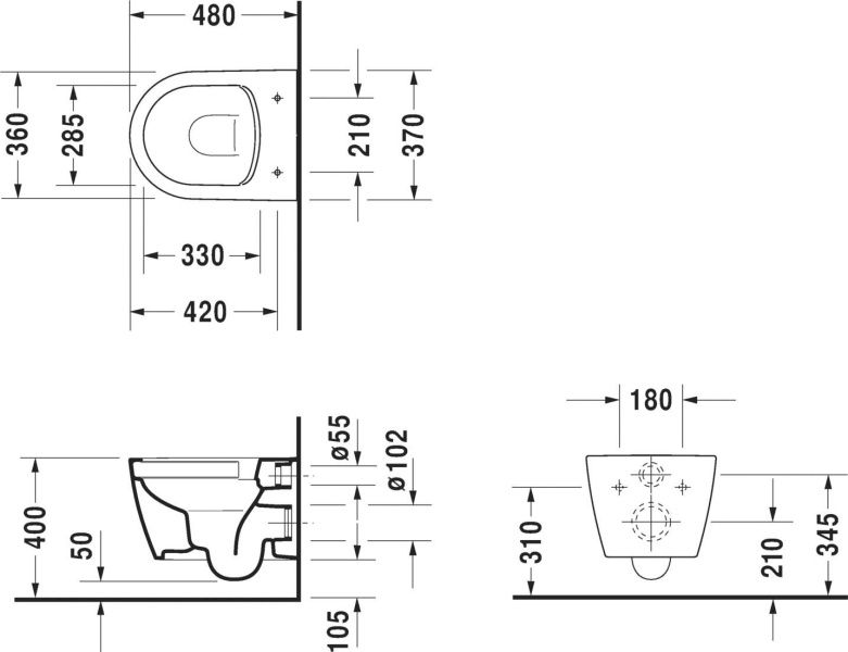 Унитаз подвесной Duravit ME by Starck Compact Rimless с системой антивсплеск 2530090000
