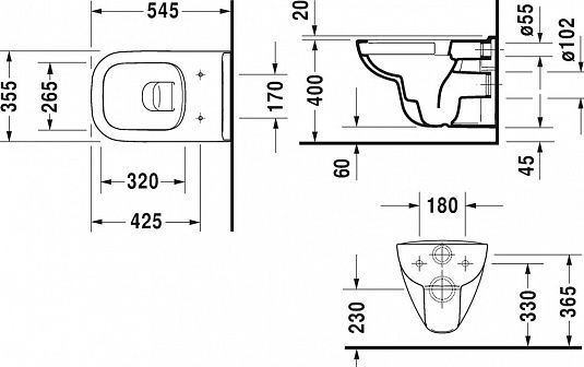Унитаз подвесной Duravit D-Code Rimless с крышкой SoftClose в стиле минимализм 45700900A1