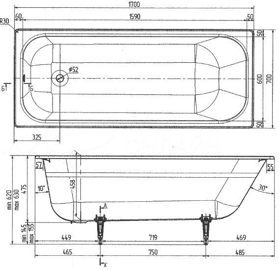 Чугунная ванна Wotte Vector 170x75 в интернет-магазине Kingsan