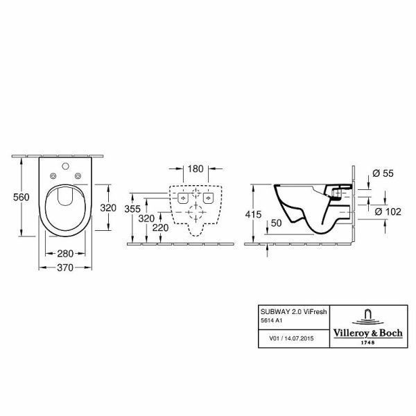 Унитаз подвесной Villeroy&Boch SUBWAY 2.0 370х560 DirectFlush, ViFresh 5614A101 фото