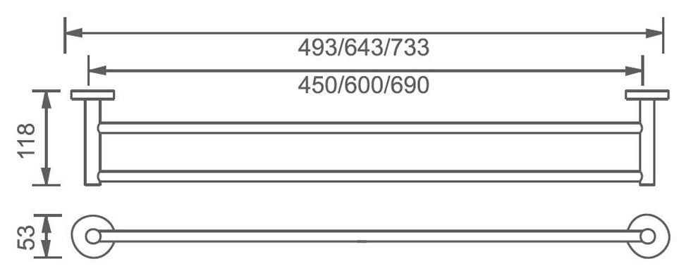 Держатель для полотенец Aquanet 4524D хром (60 см, двойной), Настенный монтаж