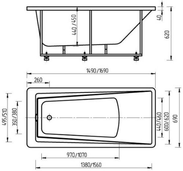 Акриловая ванна Акватек Либра 150x70, с фронтальной панелью (слив слева) фото