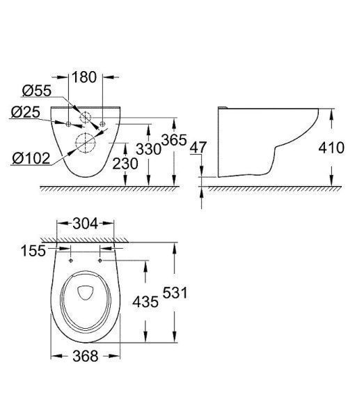 Унитаз подвесной Grohe Bau Ceramic 368x363x531 мм, с универсальным дизайном 39427000